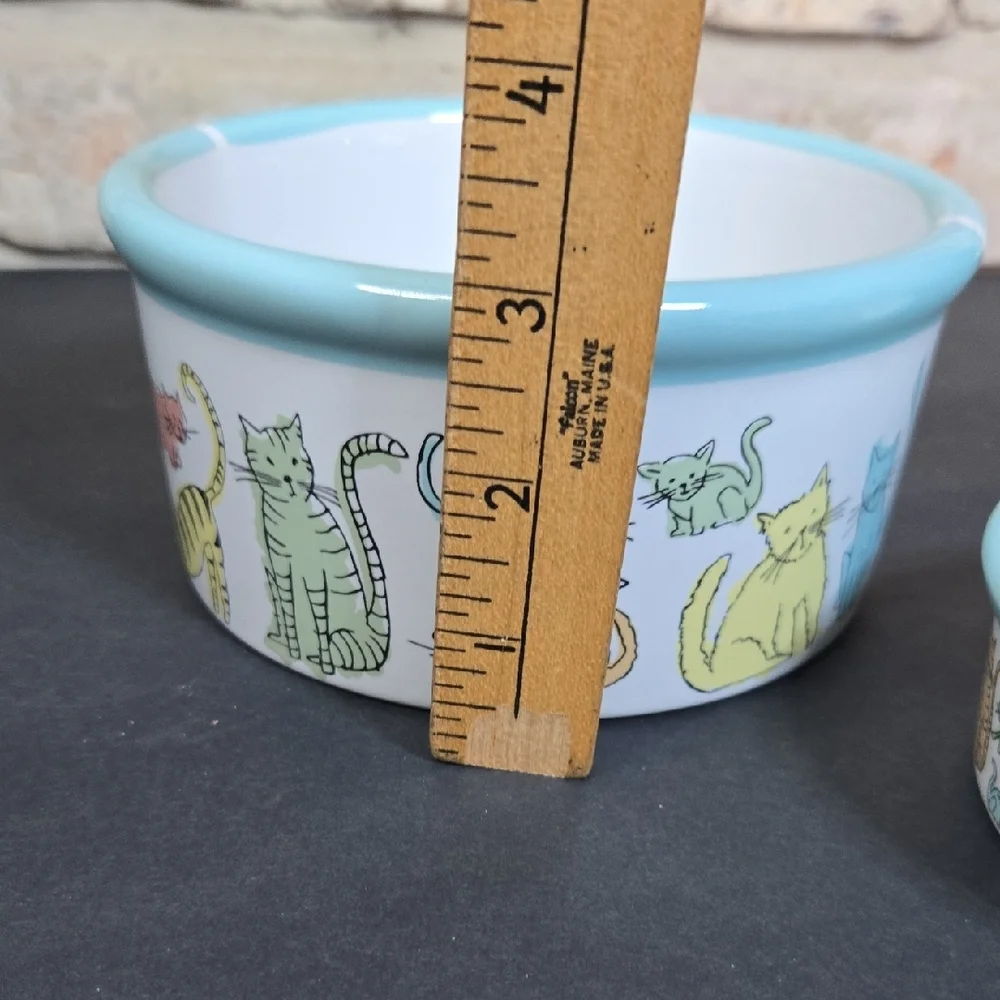 Stoneware Ceramic Cat Print Water and Food Bowl Dishes - NEW